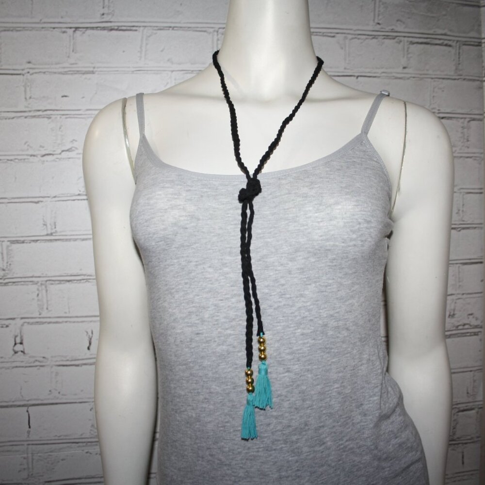 🖤💙✨ Beautiful Braided Cord & Tassel Tie Necklace ✨💙🖤